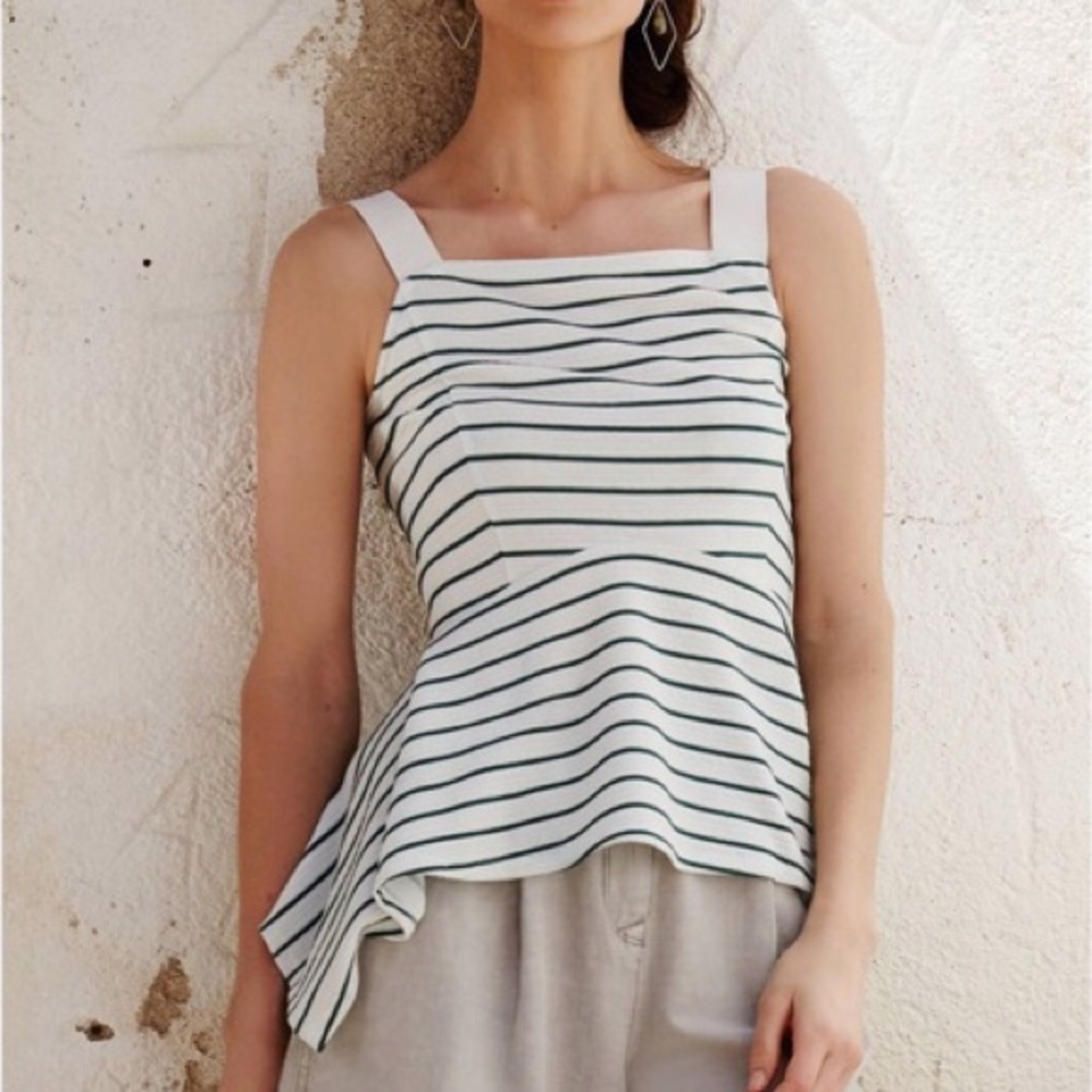 Anthropologie White Peplum Striped Top Deletta